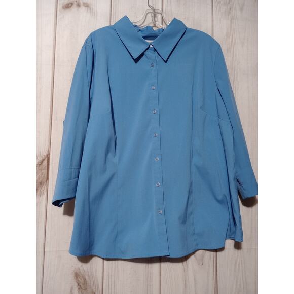Apt 9 Shirt Womens 2X Blue Button Front Stretch Split Cuff 3/4 Sleeve Blouse Top - Picture 1 of 8